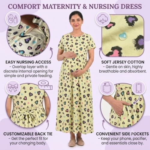 Image of Zero Clothing Feeding Dress for New Moms Casual Loungewear Ankle Length | Cotton Maternity Nighty | Zipless Feeding Dresses for Women | Pregnancy & Nursing Wear