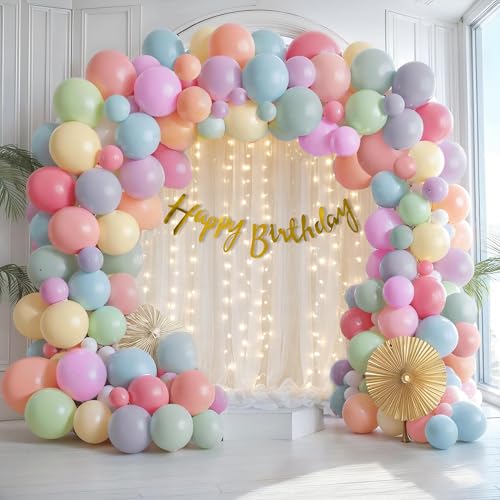 Image of SpecialYou.in Rubber Rainbow Theme Birthday Decoration Kit For Girls With Pastel Balloons For Decorations, Pastel Balloons For Birthday Decor Items For Baby Girl, Boy- 69 Pcs