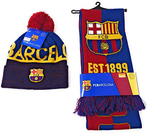 FC Barcelona Soccer Scarf Official Licensed and Barcelona Beanie Hat for Soccer Players, Fans, Coaches, and Trainers Futbol La Liga Espanol Barca Gift