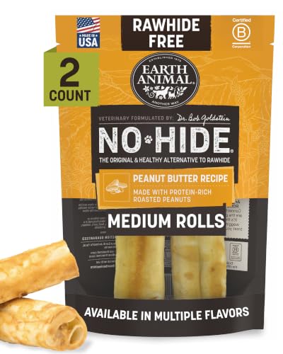 Earth Animal No Hide Dog Chews - Rawhide Free Medium 2 Count Peanut Butter