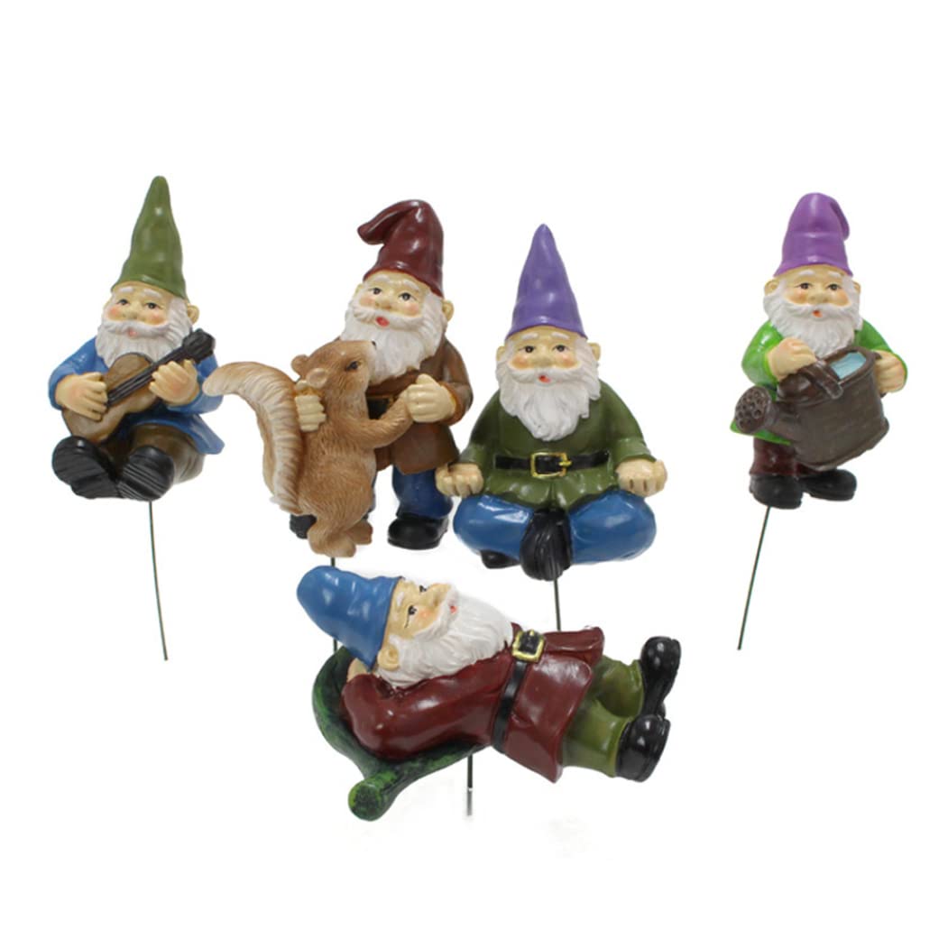 Gnomes statues de jardin en résine lot de 5 piquets décoratifs