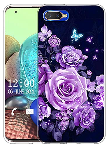 Sunrive Cover compatibile con Oppo K1, Custodia Case in molle Trasparente silicone Morbida Flessibile Antigraffio protettiva back custodie(X Farfalle & Rose)