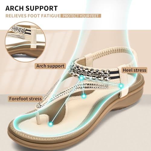 Image of Littleplum Womens Sandals Arch Support Slingback Rhinestone Dressy Sandals Comfort Summer Shoes Ankle Strap Elastic Flats for Beach Walking