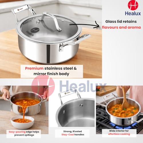 Healux Triply 22cm Sauce Pot with Glass Lid – 4L| Induction Friendly, Oven and Dishwasher Safe | 5 Years Guarantee – Silver | 304 Stainless Steel - Image 7