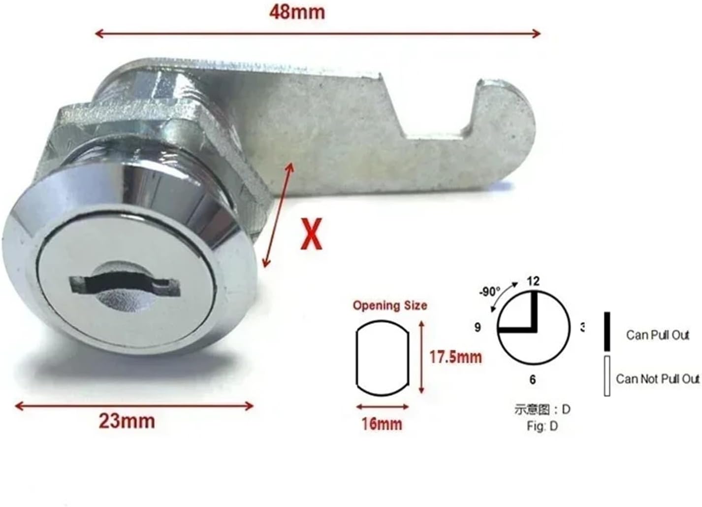 Drawer Cam Lock 2 Keys 5 Tail Pieces Mailbox File Cabinet Tool Box Locker Lock Furniture Hardware HJ06 I 1Pcs(Key Different 38mm)