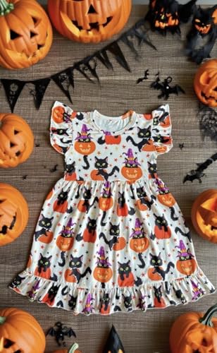 Halloween/Thanksgiving Toddler Girls Dress Pumpkin Dresses Flutter Sleeve Dress3