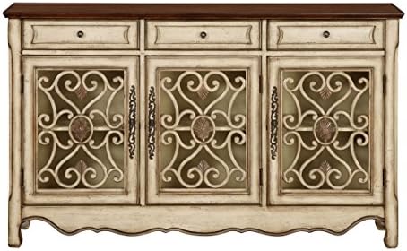 Treasure Trove Three Drawer Three Door Credenza, Cream and Brown