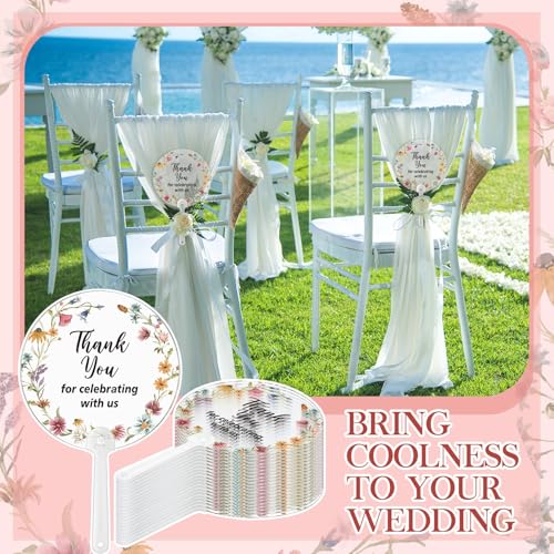 Image of Geelin 50 Pcs Wildflower Wedding Fans for Guest Transparent Acrylic Baby Shower Bridal Shower Handheld Favor Fans for Summer Wedding Bridesmaid Gift for Hot Outdoor Ceremony