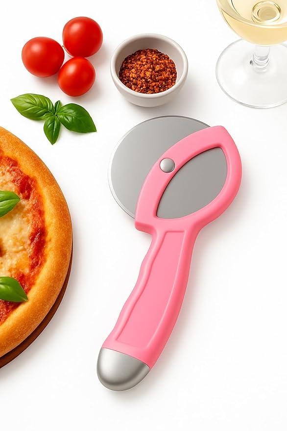 Image of Stainless Steel Pizza Cutting Machine | Sharp Rotary Wheel Cutter for Pizza, Roti, Paratha, Pastry & Kitchen Use (Multicolor)