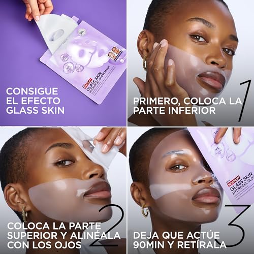 L'Oréal Paris Revitalift Filler Glass Skin Mascarilla Facial Hidrogel Iluminadora, Piel Jugosa y Radiante. Tratamiento rellenador, Ácido Hialurónico, Glicerina, Extracto Centella Asiática, Pack de 4 - imagen 6