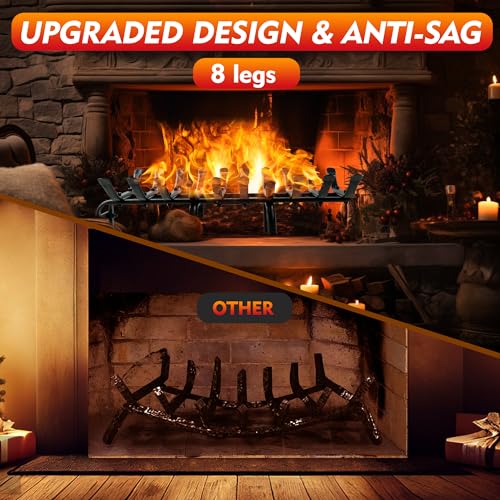 YSEJOMP 24 inch Steel Fireplace Grates Stove Grate Rack for Efficient and Effective Wood Burning Indoor Hearth Outdoor Firepit Matt Black (23.5 X 12.5 Inch) - Thumbnail 3