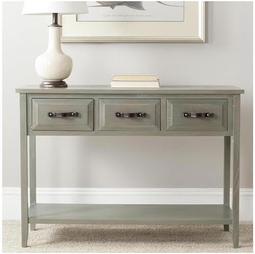 Miniatura 5 de Safavieh colección americana para el hogar Earley Mesa consola de tres cajones Color Negro Envejecido Y Nogal, Pino, Azul