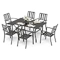 Sophia & William Patio Dining Set Metal Outdoor Table and Chairs Furniture Set 7 Piece, Large 60.2" Dining Table with Umbrella Hole and 6 Backyard Garden Chairs Support 300LBS for Deck, Lawn, Garden