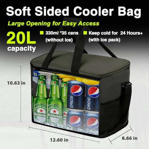 Image of Backpack Cooler Insulated Leakproof, Soft Cooler for Outdoor Camping Hiking | 7.5x13x18in, leakproof liner, waterproof oxford, multi pockets, wine opener, for camping hiking picnic fishing