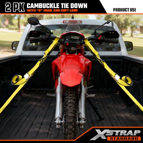Image of XSTRAP STANDARD 2-PK Motorcycle Straps Cambuckle Tie Down 1.5 inch X8FT, Yellow
