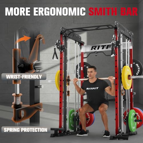 RitFit M1 & M1 Pro Smith Machine with Cable Crossover System, Multi-Function Squat Rack Power Cage for Home Gym, Power Rack and Packages - Image 8