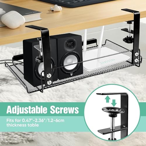 Image of Under Desk Mesh Tray, Desktop Hanging Organizer Clamp-On Storage, Under Table Cord Organizer Cable Management for Office,Home