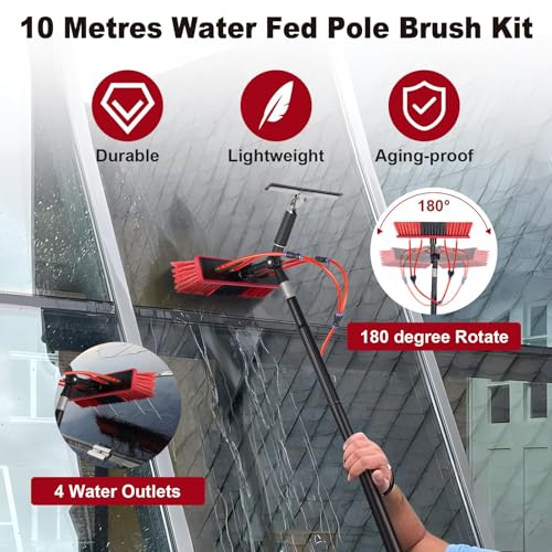 Kit de Nettoyage de vitres à Eau de 15 m, Comprenant Une Brosse de Nettoyage en Aluminium de 55 cm avec raclette, Distributeur de Savon et Tuyau de 20 m, idéal pour Le Nettoyage des Panneaux
