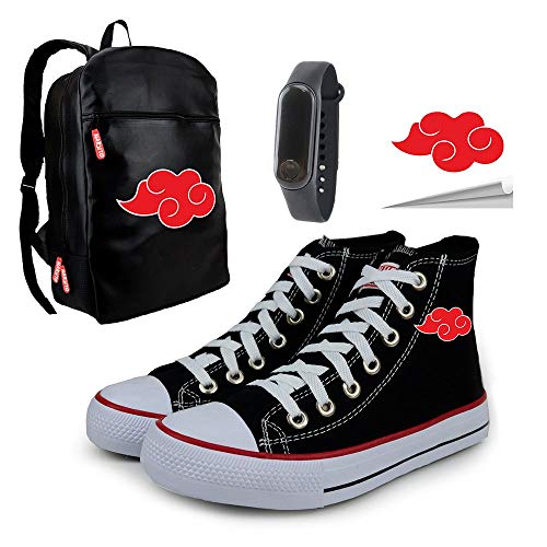 Tênis Star Naruto Akatsuki com Mochila + Relógio e Adesivo do Anime - Preto Tamanho:31