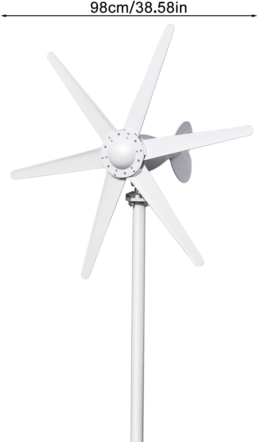 800W Wind Turbine Generator Kit, 12V/24V with Low 1.0m/s Start Wind Speed, 6-Blade Waterproof Design for Home, Farm, RV, Boat & Off-Grid Power Supply (White)