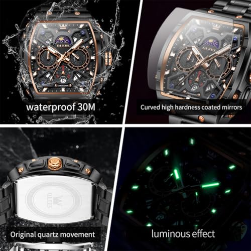 Image of OLEVS Men Watches Square Business Dress Diamond Analog Quartz Date Luxury Watch for Men Casual Stainless Steel Waterproof Luminous Wrist Watch