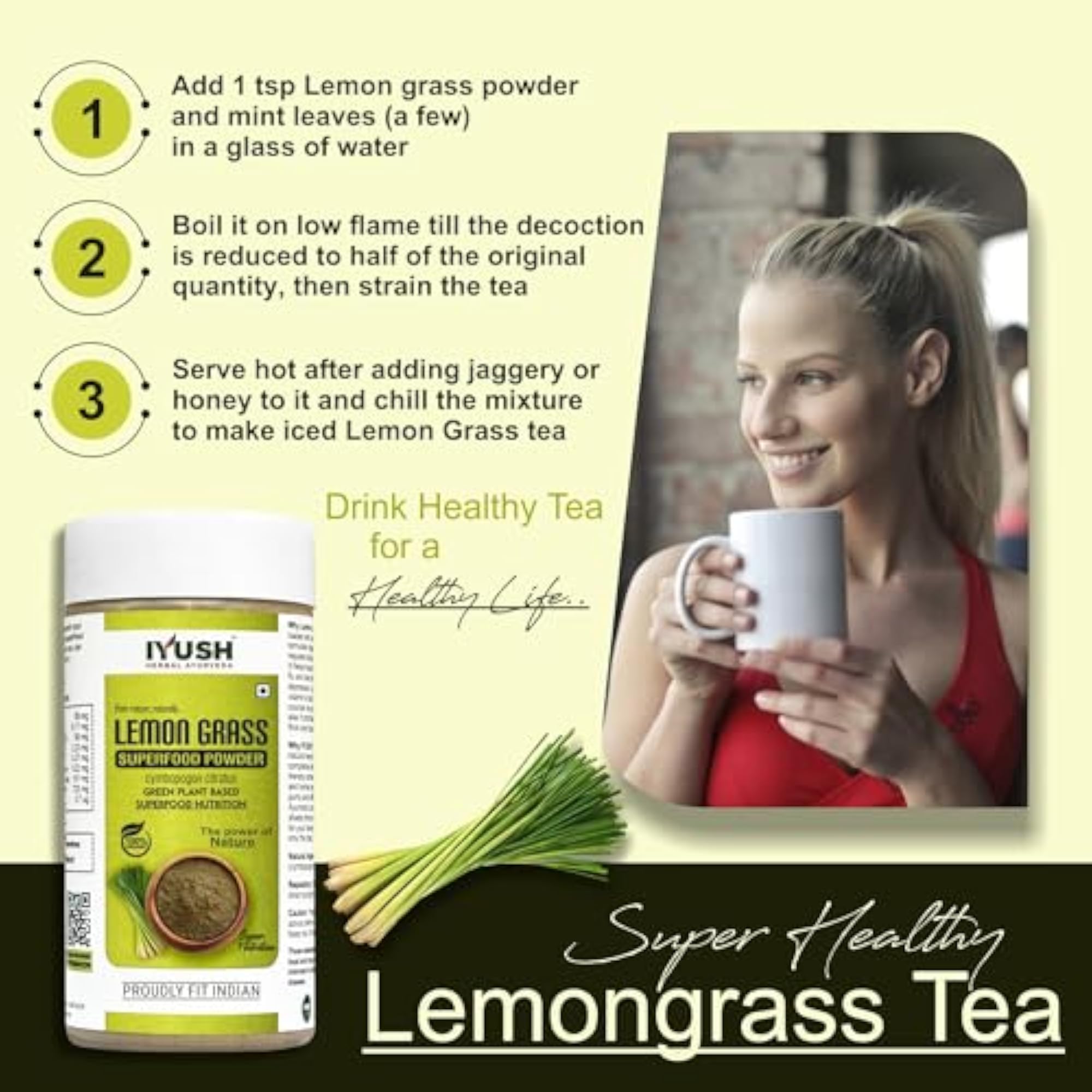 IYUSH Herbal Ayurveda Lemon Grass Powder, 100g