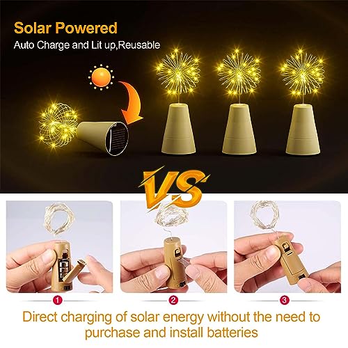 NEOVSUNY Luces solares para botellas, 6 piezas de luces solares para botellas de vino con 2M 20 luces LED impermeables de corcho de cobre para bodas, Navidad, exteriores, jardín, patio,decoración de - imagen 3