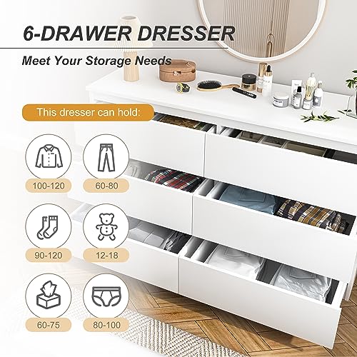 Spaco White Dresser For Bedroom,6 Drawer Dresser,Chest Of Drawers & Dresser,Wood Dresser,Dresser Bedroom Furniture,Wide Tv Stand Dresser For Nursery,Kid'S Room thumb #5