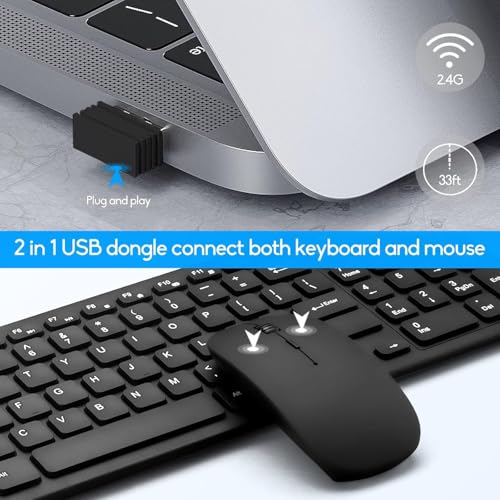 Image of Wireless Keyboard and Mouse Combo, Compact Quiet Wireless Keyboard and Mouse Set 2.4G Ultra-Thin Sleek Design for Windows, Computer, Desktop, PC, Notebook, Laptop (Black01)