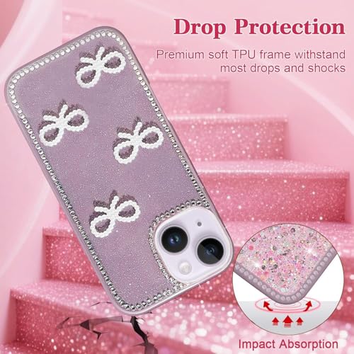 Image of DIZORO Compatible for iPhone 14 Cover 6.1, Luxury Diamond Cute with Bow Glitter Bling Case with Full Camera Protection Shockproof PC+TPU Glossy Shiny Back Cover Case for Girls Women (Lilac)
