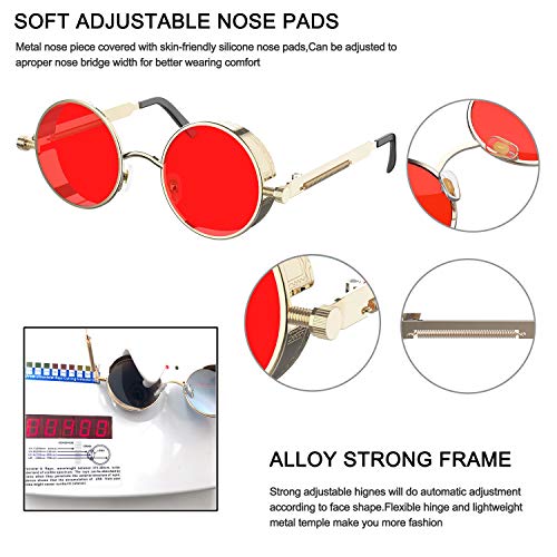 Image of PROUDDEMON Retro Gothic Steampunk Sunglasses for Women Men Round Lens Metal Frame
