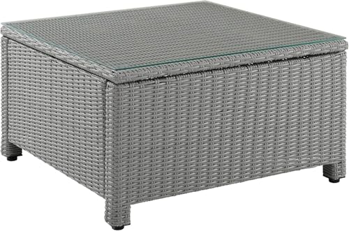 Image of DEVOKO Wicker Patio 3PCS Outdoor L Shape Rattan Sofa Set with Cushions and Center Table Deck Furniture for Garden, Porch, Backyard (Silver & Navy Blue)