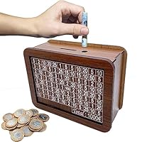 Spardose aus Holz, Retro Sparbüchse Aufbewahrungsbox, Wiederverwendbare Spardose mit Sparziel und Zahlen zum ankreuzen,Sparbüchse für Hilft Kindern und Erwachsenen Die Gewohnheit Zum Sparen Zu(1000€)