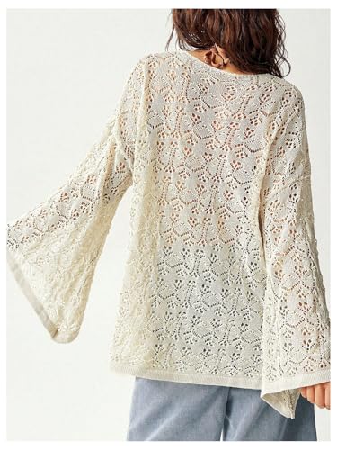 MakeMeChic Women's Light Weight Cardigan Sweaters Hollow Out Tie Front Deep V Neck Long Sleeve Fall Outerwear2