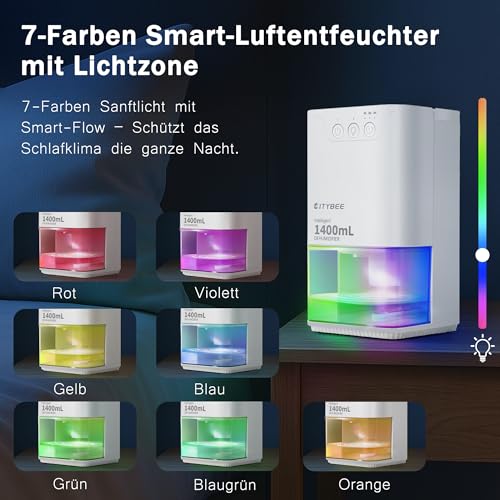CITYBEE Luftentfeuchter Elektrisch 1400ml Entfeuchter - Leiser Dehumidifier für Wohnung Schlafzimmer & Keller - Raumentfeuchter mit Timer & Stimmungsbeleuchtung (Weiß)