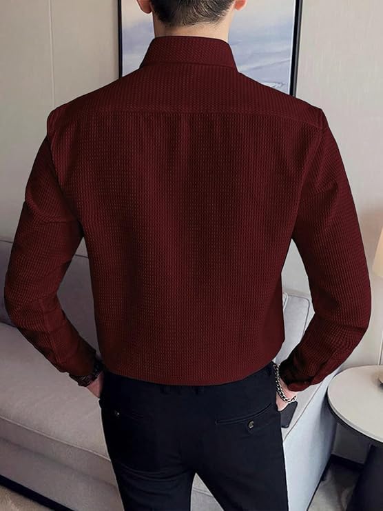 Image of GRECIILOOKS Men's Shirt | Formal Button Down - Slim Fit Office Shirt's for Men | Premiuim Textured Long Sleeve Cotton Blend | Business & Meeting Ready