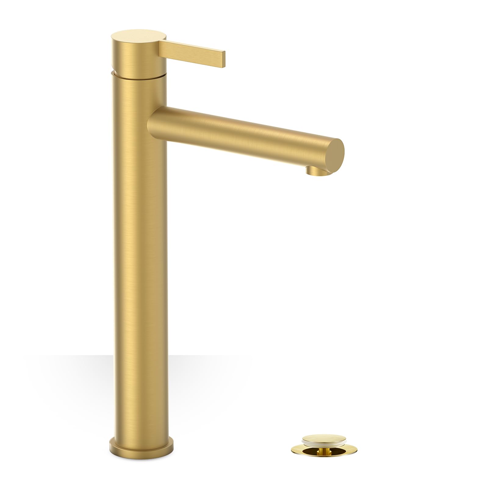Phiestina Brushed Gold One Hole High Bathroom Vessel Sink Faucet Single Hole Single Handle Tall Bathroom Faucet with