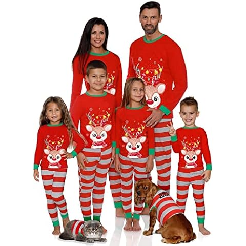 HIFUAR Matching Christmas Family Pajamas Sets, Family Dog Christmas Sleepwear Holiday Home Loungewear Outfits Jammies Pajamas Cover