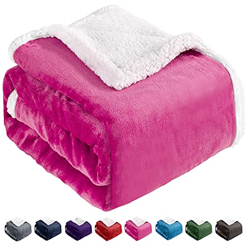 BEAUTEX Sherpa Fleece Throw Blankets, Soft Fluffy Flannel Plush Blanket and Throw, Fuzzy Cozy Pink Cuddle Blankets for Couch Bed Sofa Adults (50