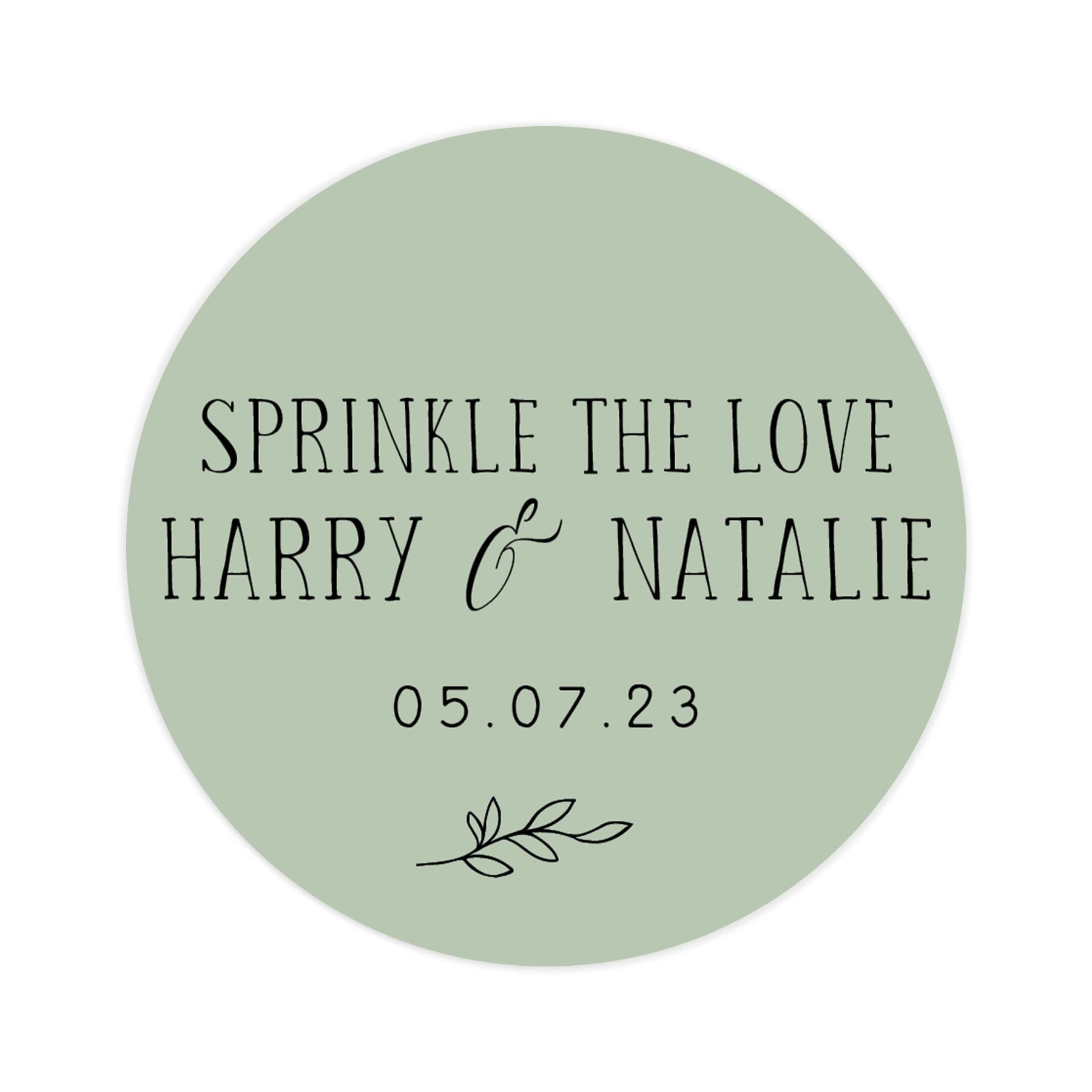 Personalised Sprinkle the Love Wedding Stickers | Wedding Labels | Favor Sticker | Wedding Favors Thank You Stickers | 35 Round Stickers - per Sheet (Sage Green)