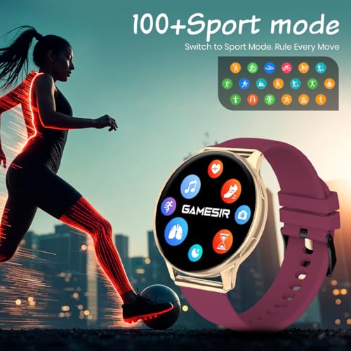 Image of GameSir Active 2 Smartwatch for Men & Women with 1.39 inch HD Round Display, Bluetooth Calling, Heart Rate & SPO₂ Monitor, 100+ Sports Modes, IP67, Long Battery Life for Android & iOS (Maroon)