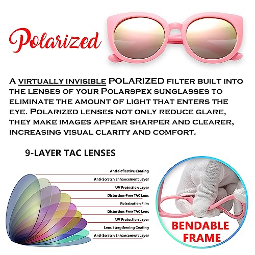 PolarSpex Toddler Sunglasses – Polarized UV Protection Cat Eye Sunglasses with Unbreakable Frame for Girls Age 2-83