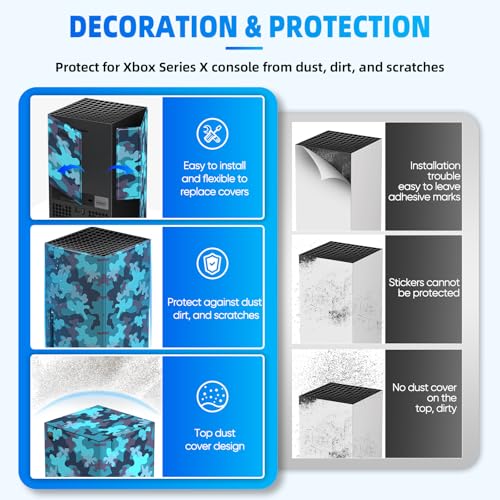 Image of Magnetic Wraps for Xbox Series X Console Accessories, New Look Design Cover Skin with Premium PU Leather, Magnetic Closure Wrap & TOP Cover for Xbox Series X, Full Protection - Blue Camo