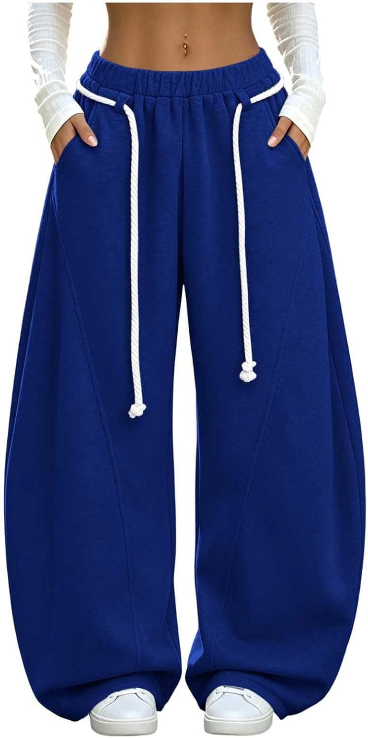 Womens Barrel Sweatpants Drawstring Waist with Pockets Casual