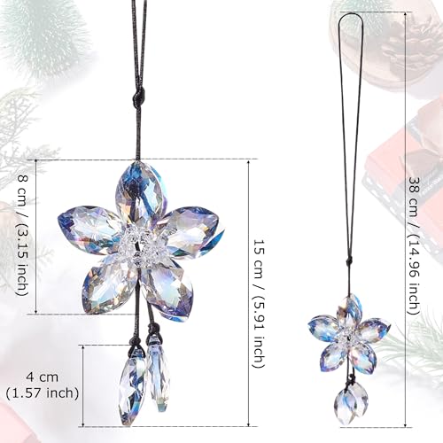 Image of Crystal Flower Car Rear View Mirror Hanging Ornament - Sparkles with Rainbows for a Sense of Luck and Happiness Car Interior Accessories (Charming Green)