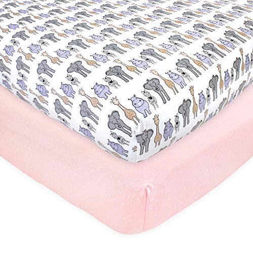 Image of Hudson Baby Unisex Baby Cotton Fitted Crib Sheet, Pink Safari, One Size