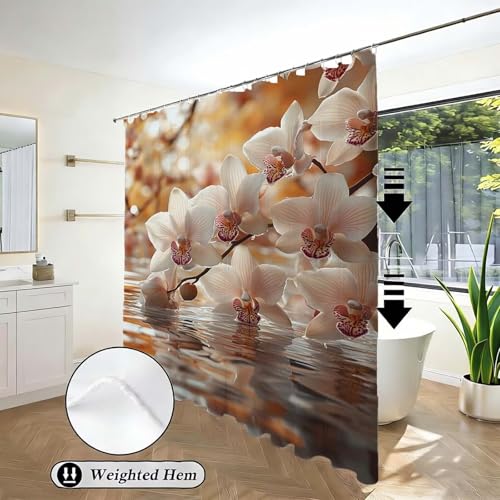 Rideau de douche 90x180 cm lac et fleur en polyester imperméable