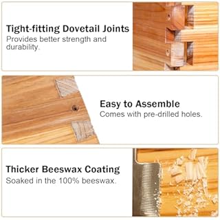 BeeCastle 10 Frame Medium Super Bee Hive Box, Langstroth Honey Bee Hive Dipped in 100% Beeswax Include Beehive Frames and Wax Foundations (Unassembled)