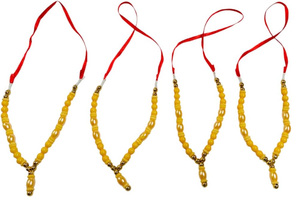 Just Flowers Artificial Mala for God, Plastic Ribbon Mini Garlands for Idols Pooja Shringar Ornament (Yellow, 4Inch, Pack of 4)