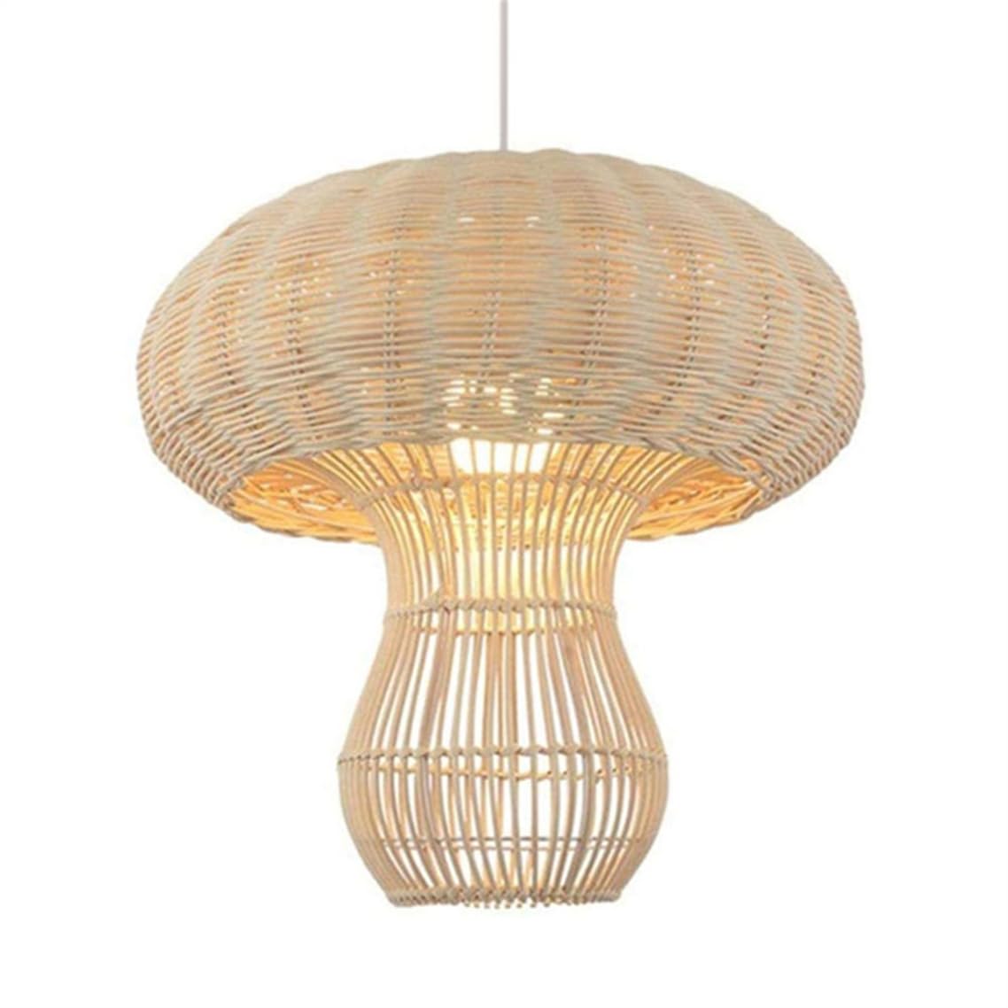 LQZCXMF Mushroom Shape 17.7”Rattan Chandelier Rustic Hanging Lighting Fixture Boho Rattan Wicker & Metal Weave Chandeliers Farmhouse Home Decor for Dining Room, Kitchen Island, Foyer